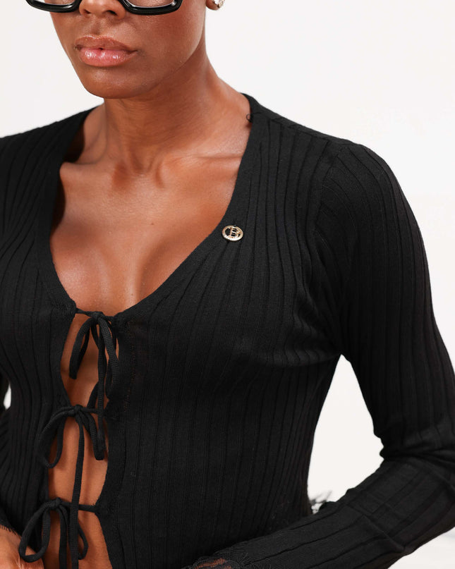 MAG8101 CARDIGAN CON FIOCCHI NERO