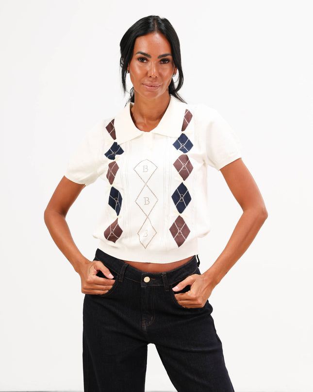 MAG8108 POLO MEZZA MANICA ROMBI B PANNA
