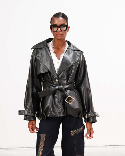 GIA1172 GIACCA-TRENCH ECOPELLE NERO