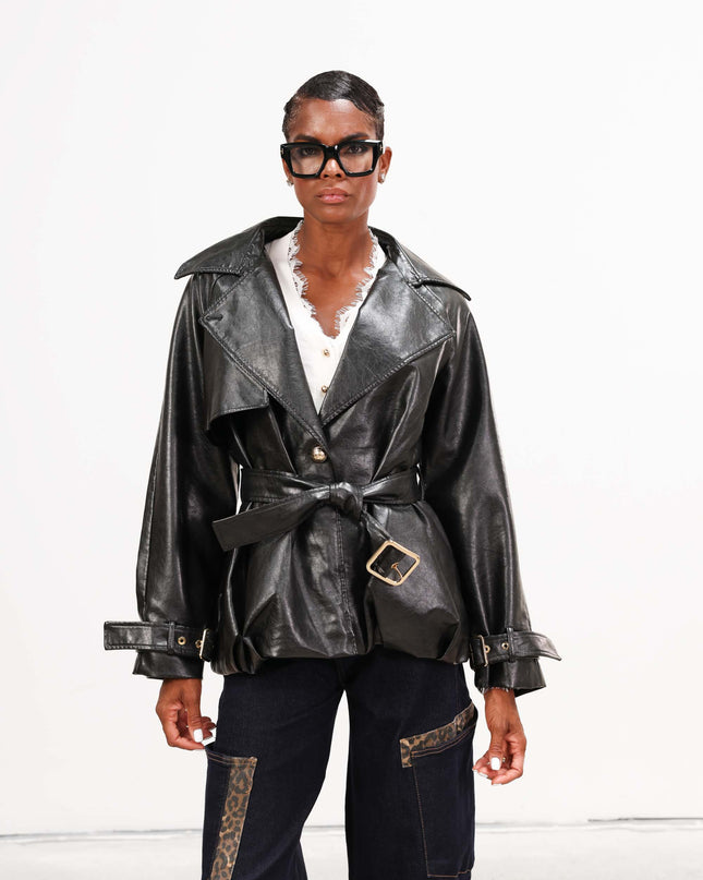 GIA1172 GIACCA-TRENCH ECOPELLE NERO