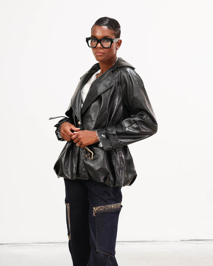 GIA1172 GIACCA-TRENCH ECOPELLE NERO