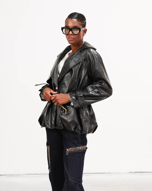 GIA1172 GIACCA-TRENCH ECOPELLE NERO
