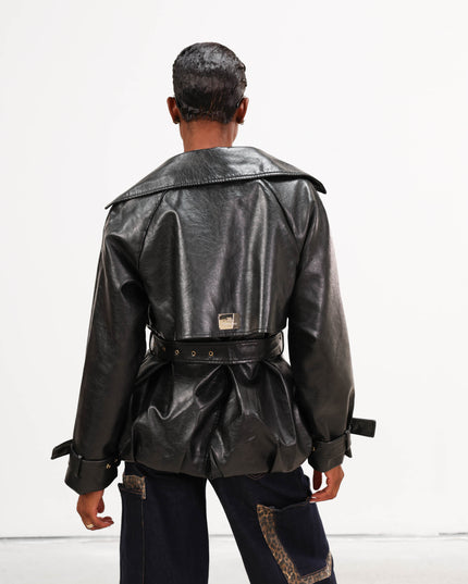 GIA1172 GIACCA-TRENCH ECOPELLE NERO
