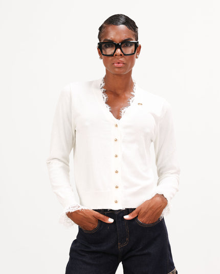 MAG8120 CARDIGAN CON PIZZO PANNA