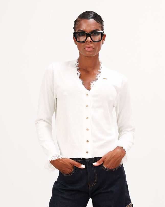 MAG8120 CARDIGAN CON PIZZO PANNA