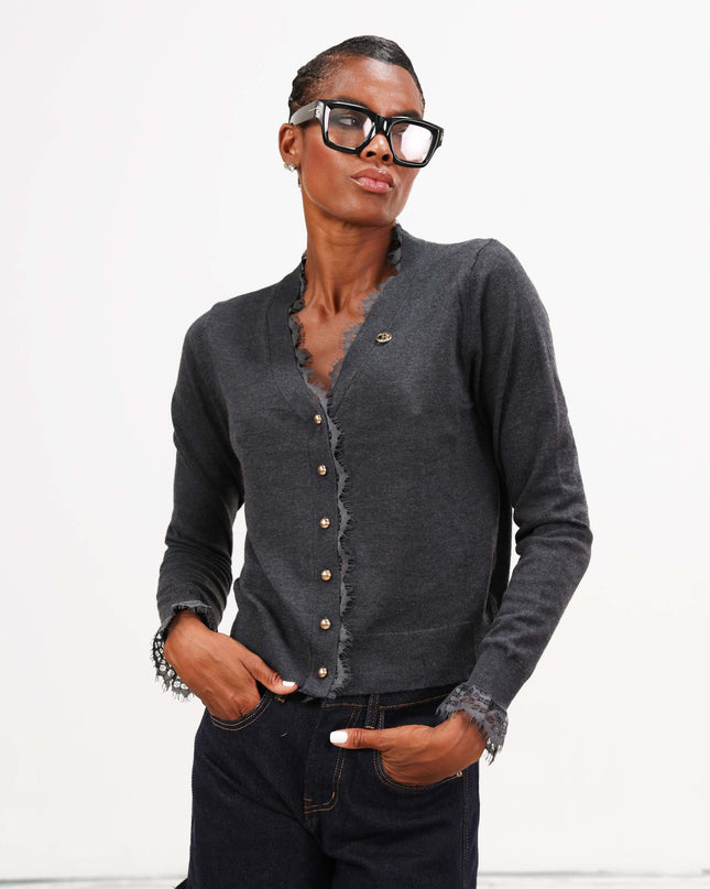 MAG8120 CARDIGAN CON PIZZO GRIGIO