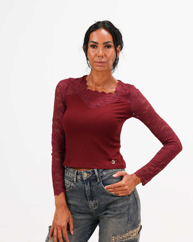 MAG8123 MAGLIA CON MANICA IN PIZZO BORDEAUX