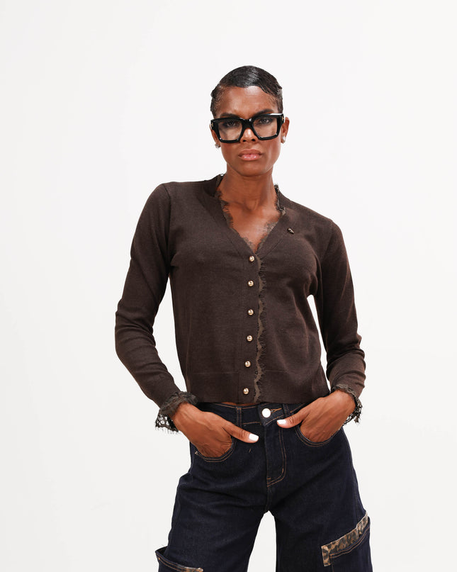 MAG8120 CARDIGAN CON PIZZO MORO