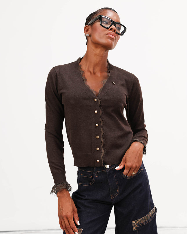 MAG8120 CARDIGAN CON PIZZO MORO
