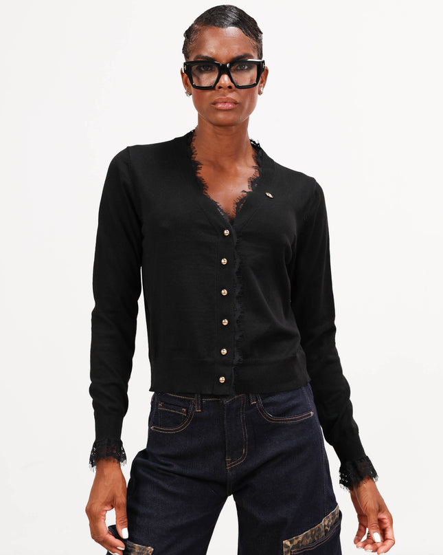 MAG8120 CARDIGAN CON PIZZO NERO