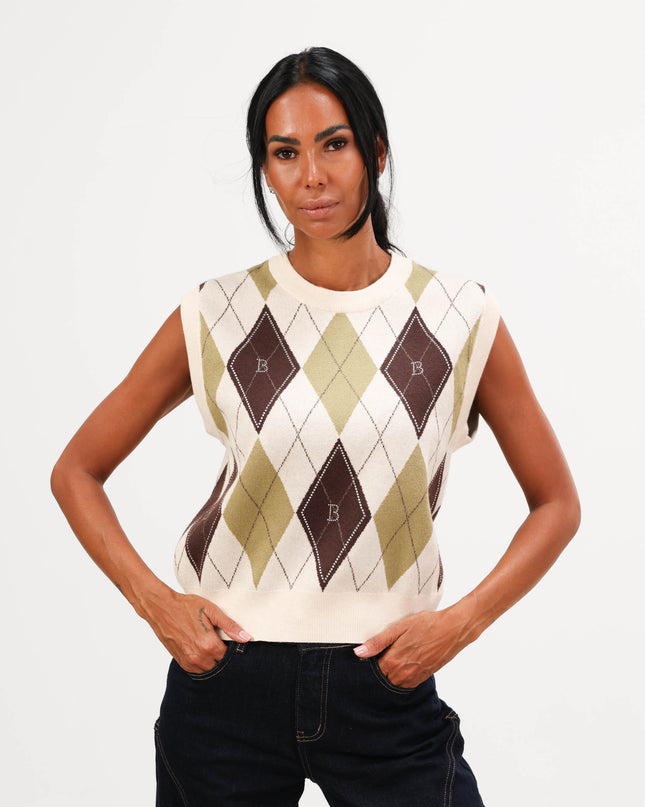 MAG8109 GILET CON ROMBI B PANNA