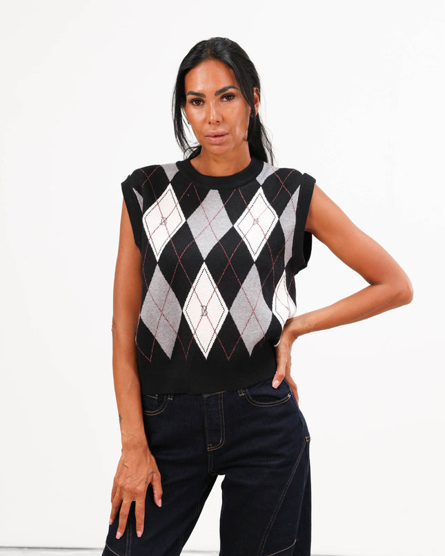 MAG8109 GILET CON ROMBI B NERO