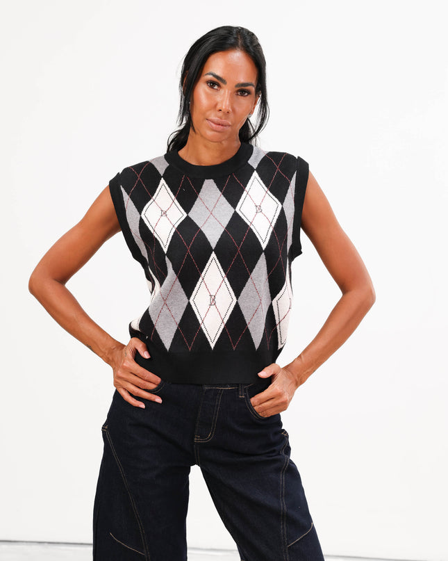 MAG8109 GILET CON ROMBI B NERO
