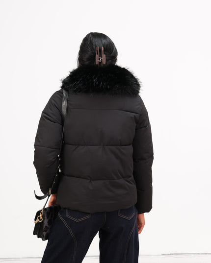 GIU1806 PIUMINO CON COLLO IN ECOPELLICCIA NERO