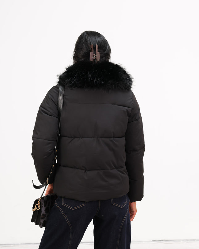 GIU1806 PIUMINO CON COLLO IN ECOPELLICCIA NERO