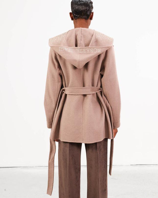 CAP0760 CAPPOTTO CORTO CON CAPPUCCIO CAMEL