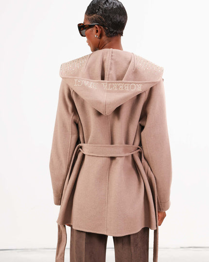 CAP0760 CAPPOTTO CORTO CON CAPPUCCIO CAMEL