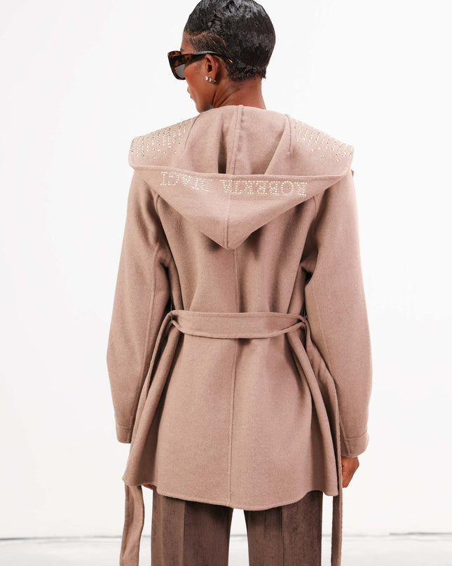CAP0760 CAPPOTTO CORTO CON CAPPUCCIO CAMEL