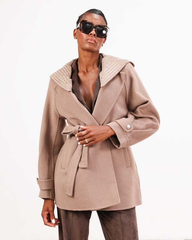 CAP0760 CAPPOTTO CORTO CON CAPPUCCIO CAMEL