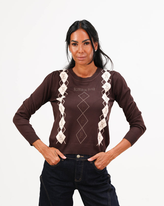 MAG8140 MAGLIA MANICA LUNGA CON ROMBI MORO