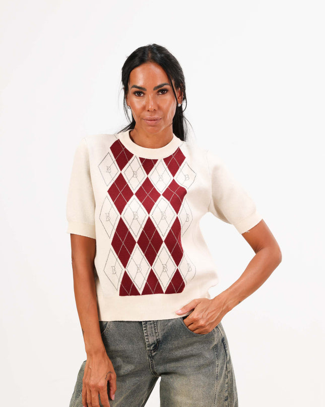 MAG8112 MAGLIA GIROCOLLO CON ROMBI B BEIGE