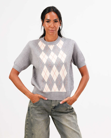MAG8112 MAGLIA GIROCOLLO CON ROMBI B GRIGIO