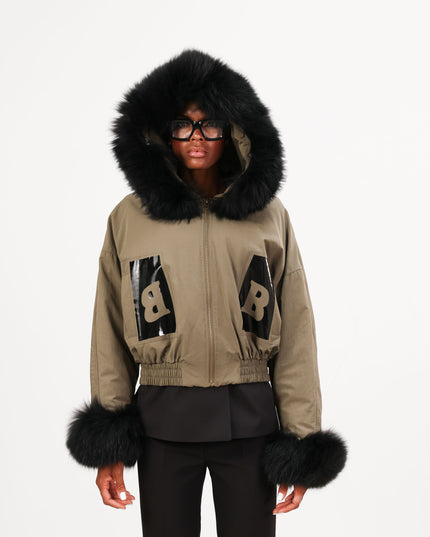 GIU1815 BOMBER CON CAPPUCCIO VERA PELLICCIA