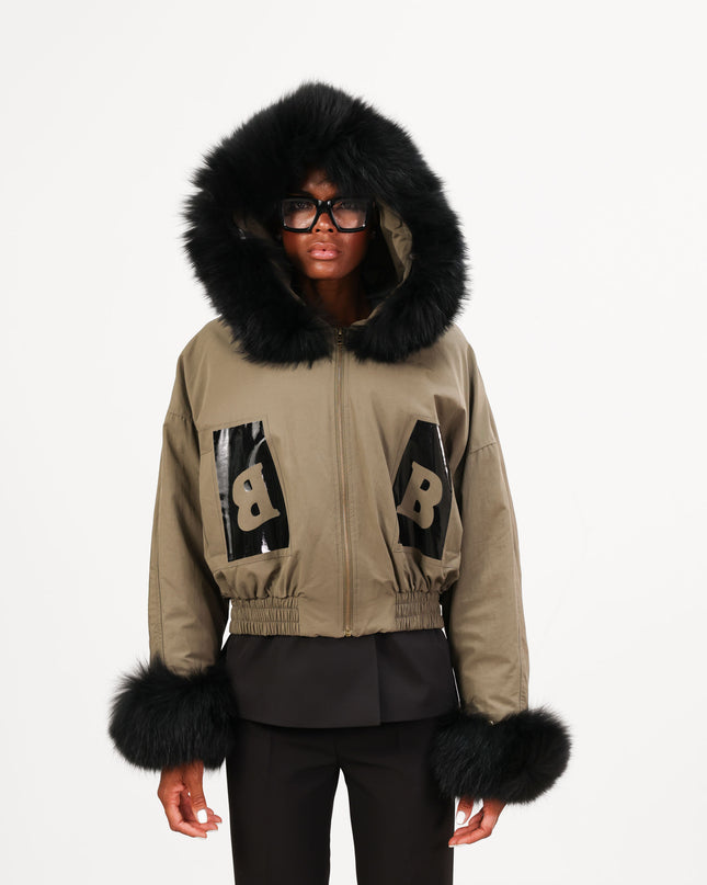 GIU1815 BOMBER CON CAPPUCCIO VERA PELLICCIA