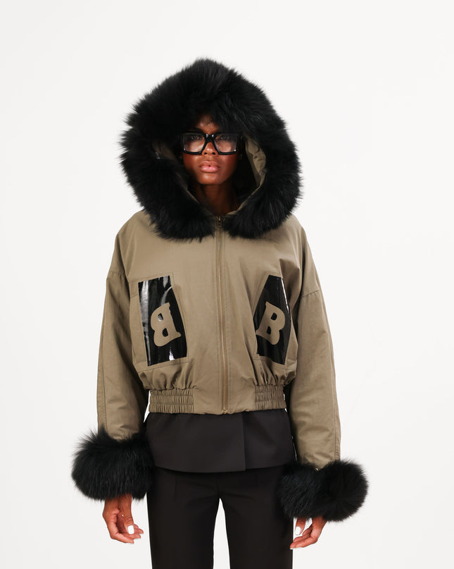GIU1815 BOMBER CON CAPPUCCIO VERA PELLICCIA