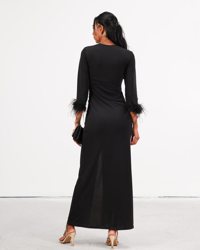 ABI3992 ABITO LUNGO CON DRAPPEGGIO NERO