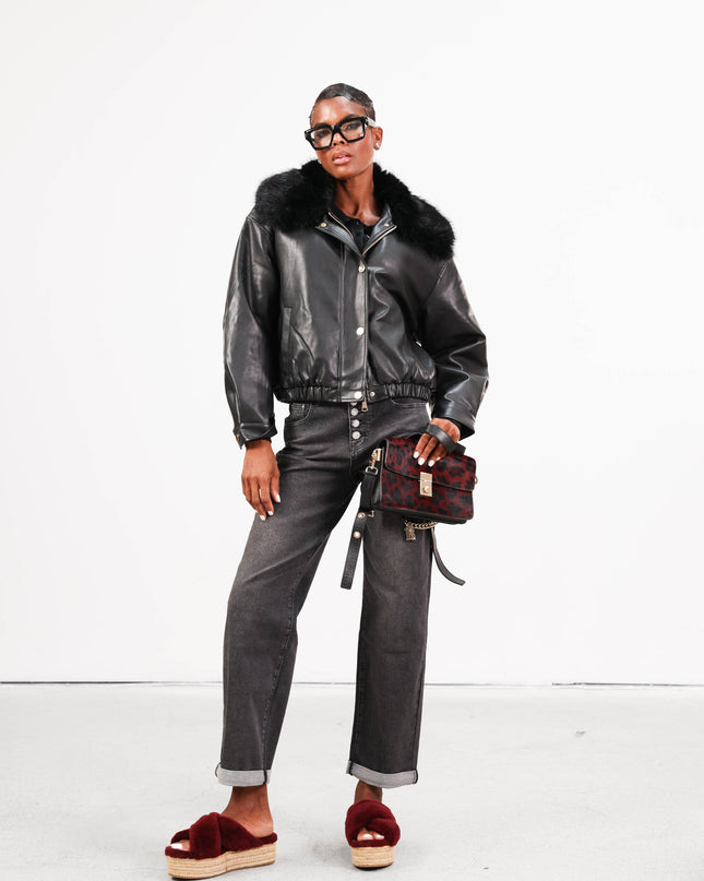 GIU1793 BOMBER ECOPELLE NERO