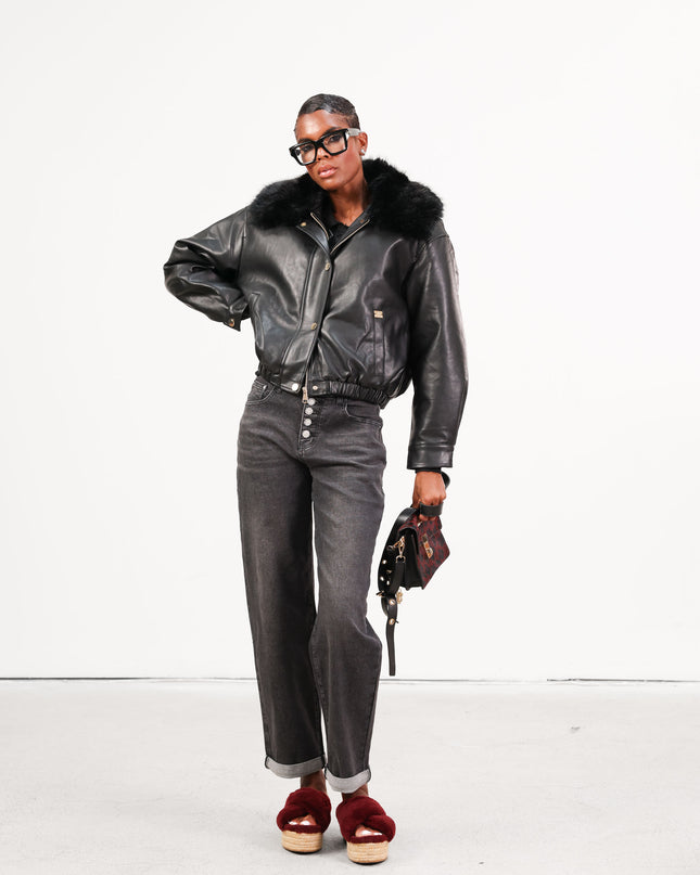 GIU1793 BOMBER ECOPELLE NERO
