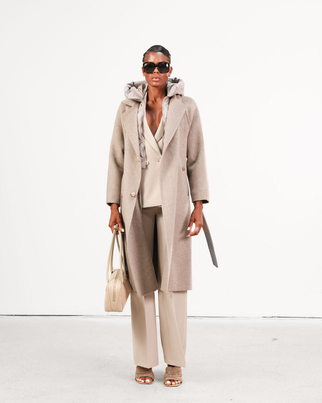 CAP0762 CAPPOTTO CON CAPPUCCIO LOGATO TAUPE