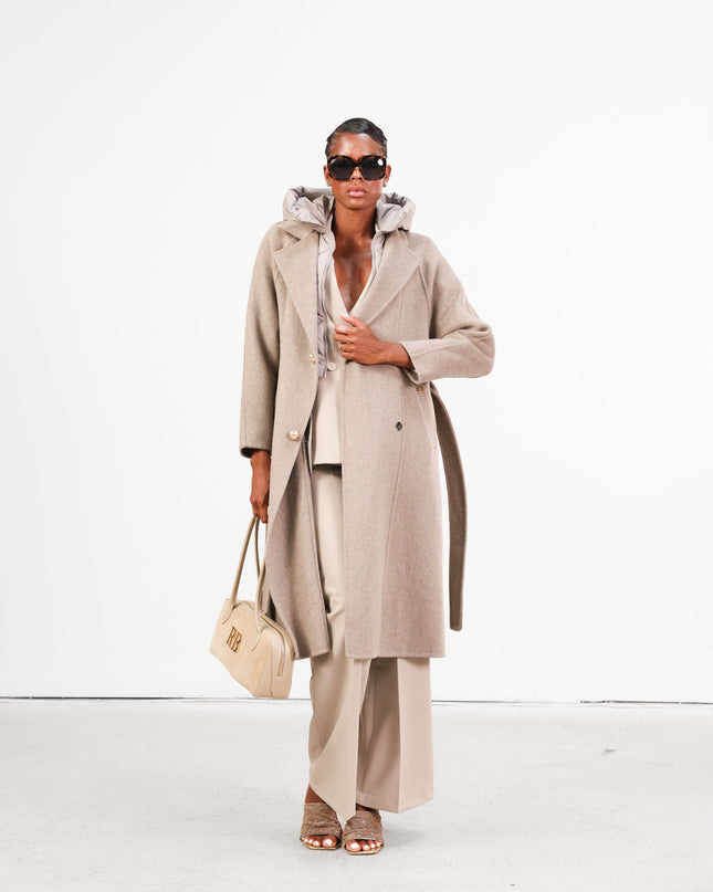 CAP0762 CAPPOTTO CON CAPPUCCIO LOGATO TAUPE