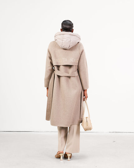 CAP0762 CAPPOTTO CON CAPPUCCIO LOGATO TAUPE