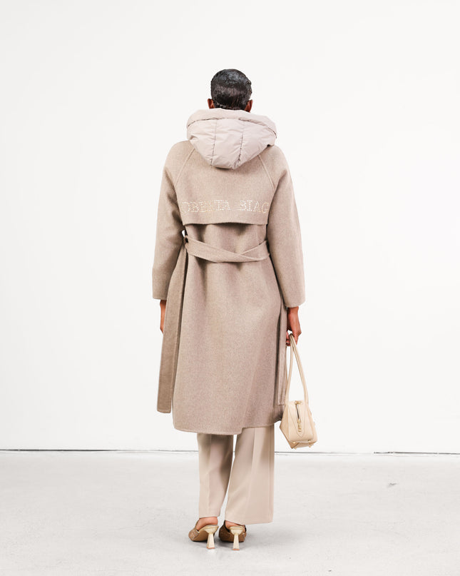 CAP0762 CAPPOTTO CON CAPPUCCIO LOGATO TAUPE