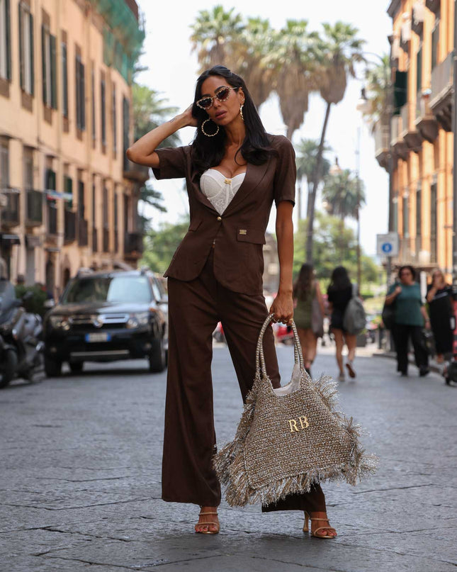 Completo giacca e pantalone in lino bianco