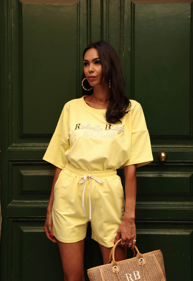Complete yellow cotton set with embroidered details Roberta Biagi