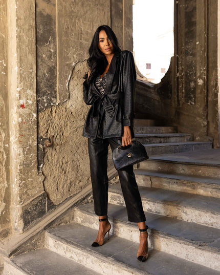 GIA1185 BLAZER ECOPELLE INTRECCIATO NERO