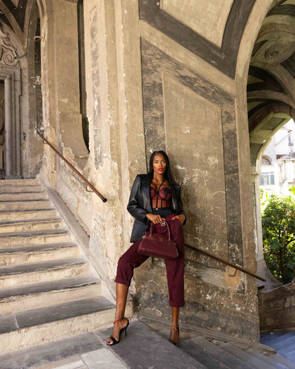 PAN5004 PANTALONE CON RISVOLTO SU FONDO BORDEAUX