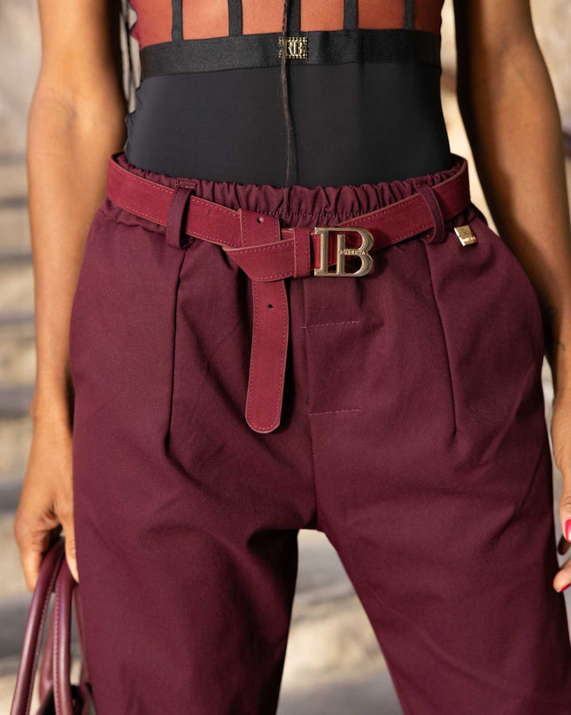 PAN5004 PANTALONE CON RISVOLTO SU FONDO BORDEAUX