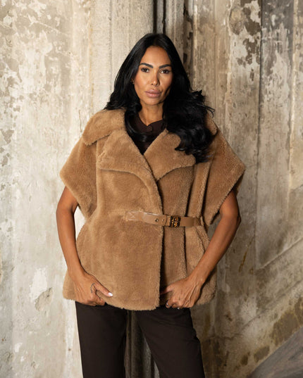 GIL0356 GILET TEDDY CAMEL