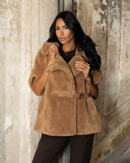 GIL0356 GILET TEDDY CAMEL