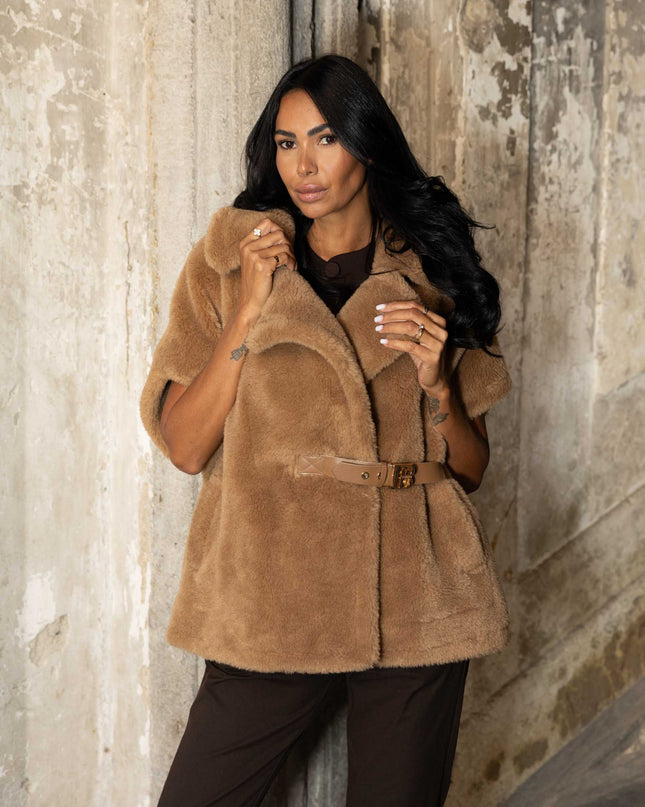 GIL0356 GILET TEDDY CAMEL