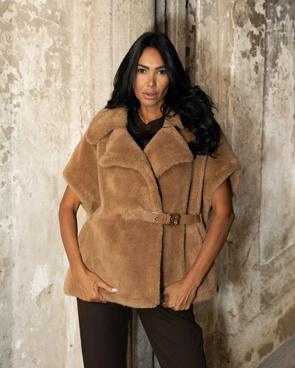 GIL0356 GILET TEDDY CAMEL