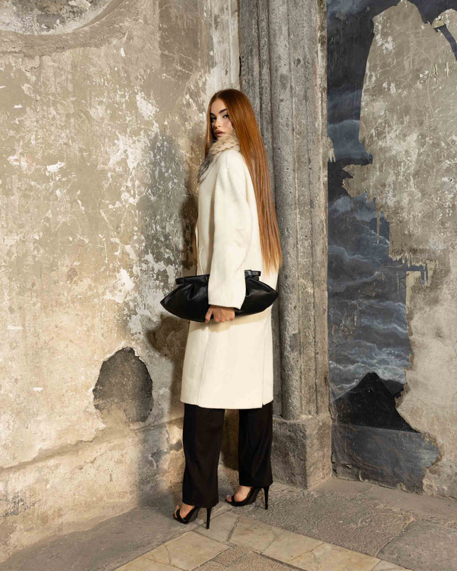 CAP0755 CAPPOTTO CON COLLO VERA PELLICCIA PANNA