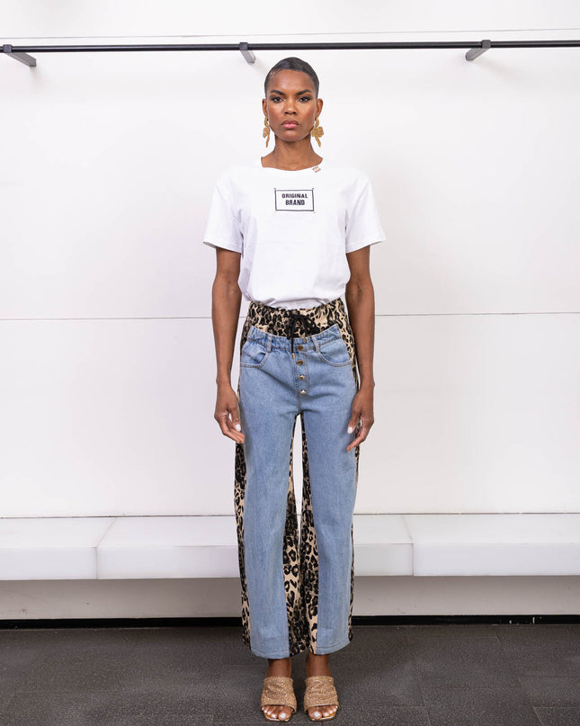 T-shirt cropped nera con stampa “Original Brand”
