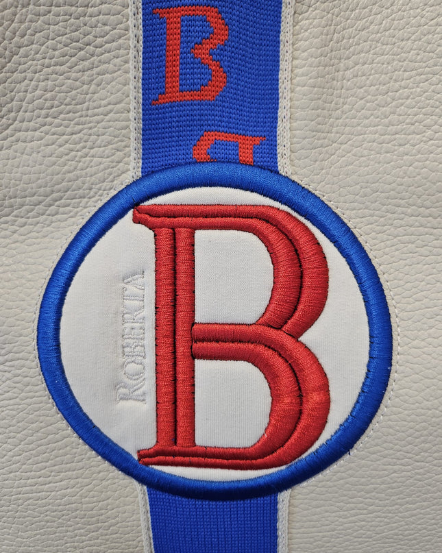 BORSA VERA PELLE CON BANDA & RICAMO B