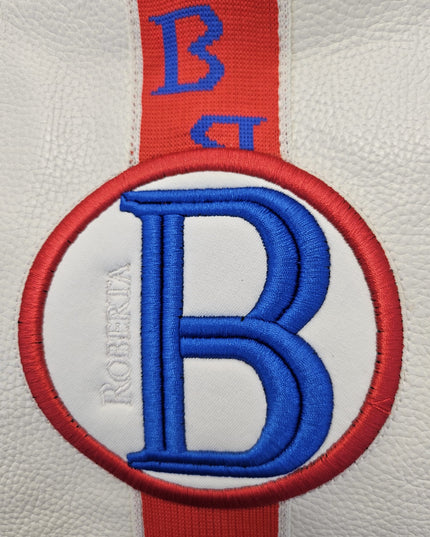 BORSA VERA PELLE CON BANDA & RICAMO B