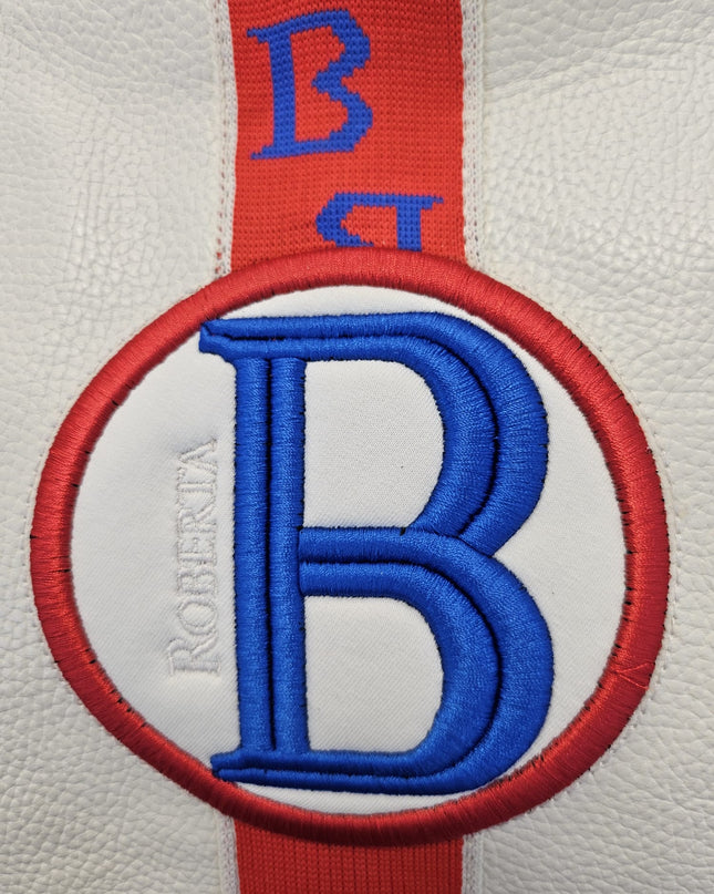 BORSA VERA PELLE CON BANDA & RICAMO B